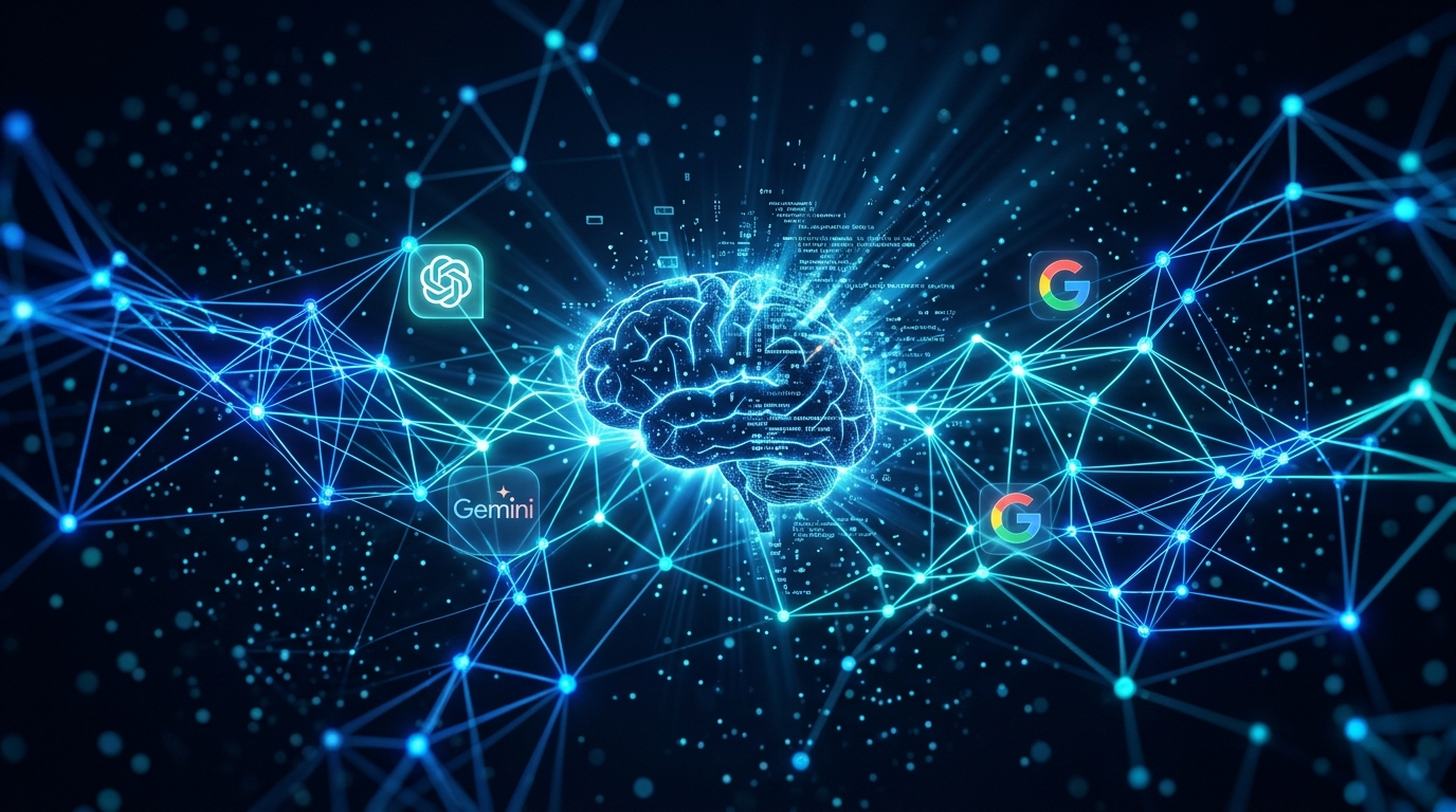Rede neural com ChatGPT, Gemini e Google AI — Guia de GEO para empresas